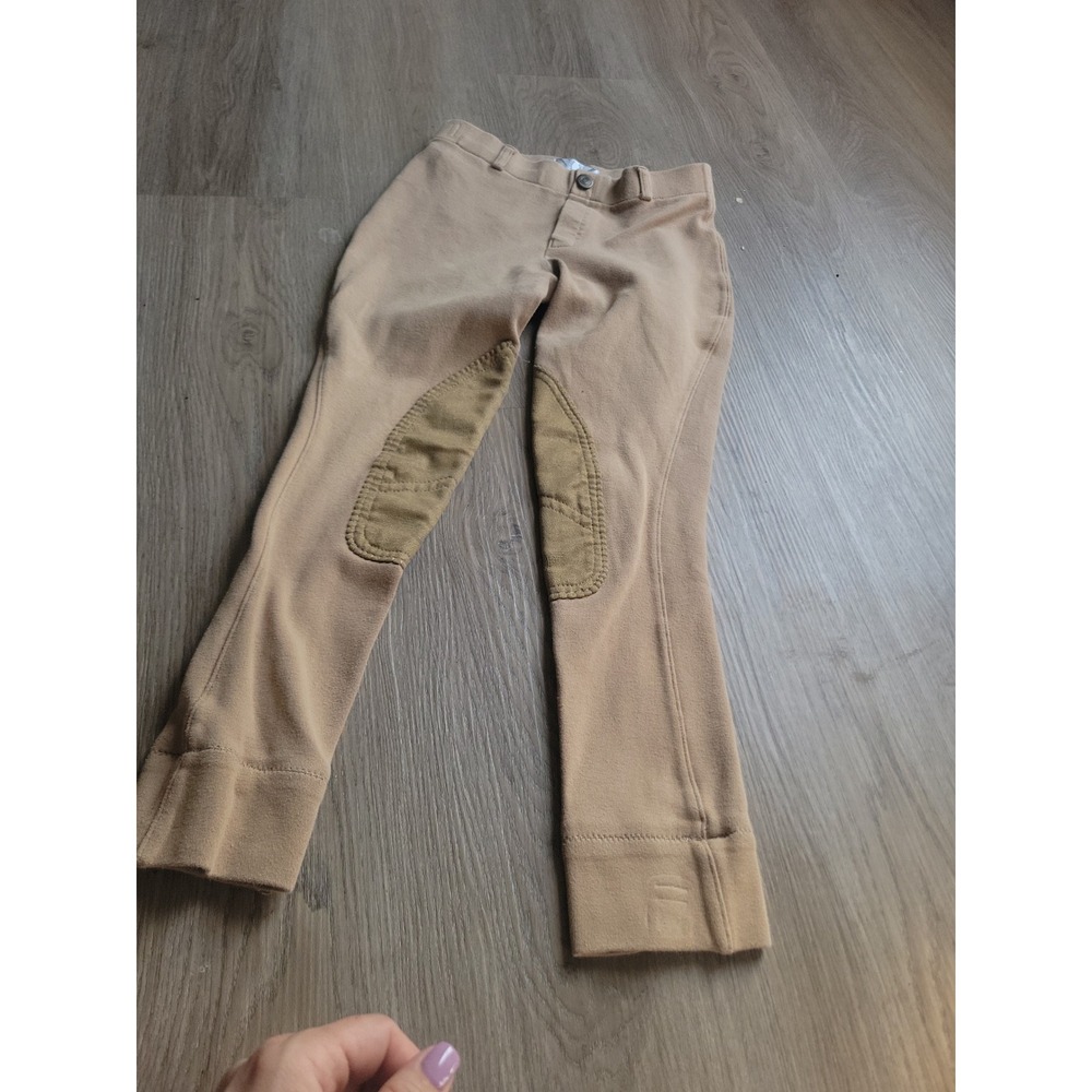 TuffRider Kids Riding Breeches Tan Cotton Blend Equestrian Knee Patch Pants